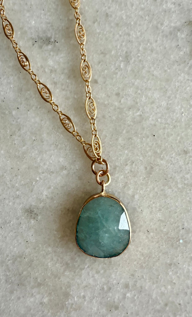 Aquamarine Rose Cut Necklace