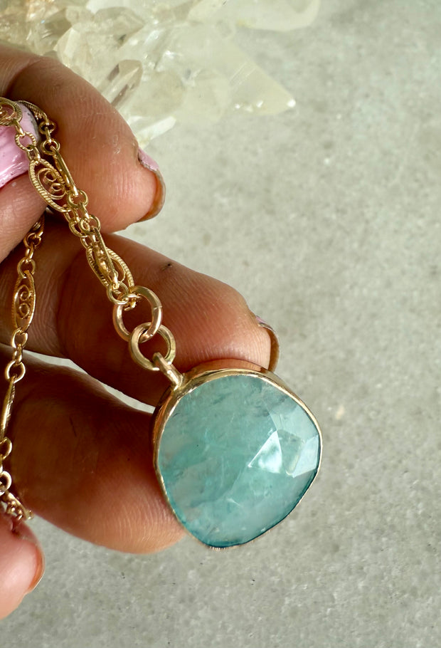 Aquamarine Rose Cut Necklace