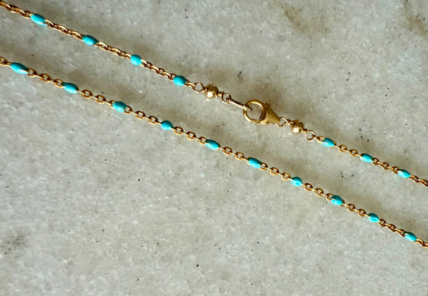 Turquoise Enamel Chain Necklace