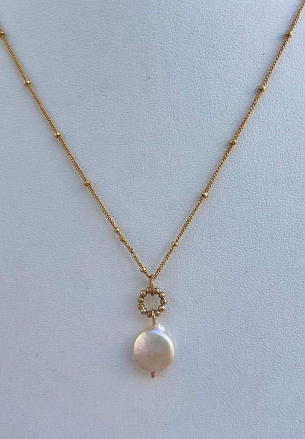 Coin Pearl Drop Necklace