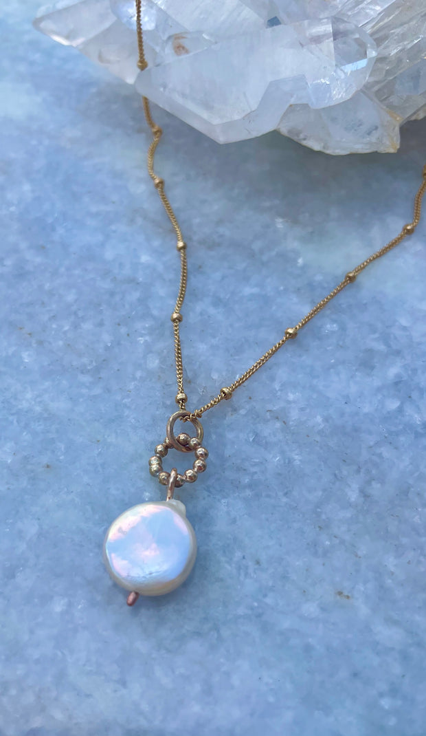 Coin Pearl Drop Necklace