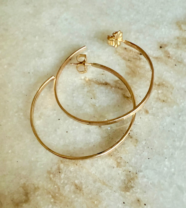 Round Gold Post Hoop Earrings Small
