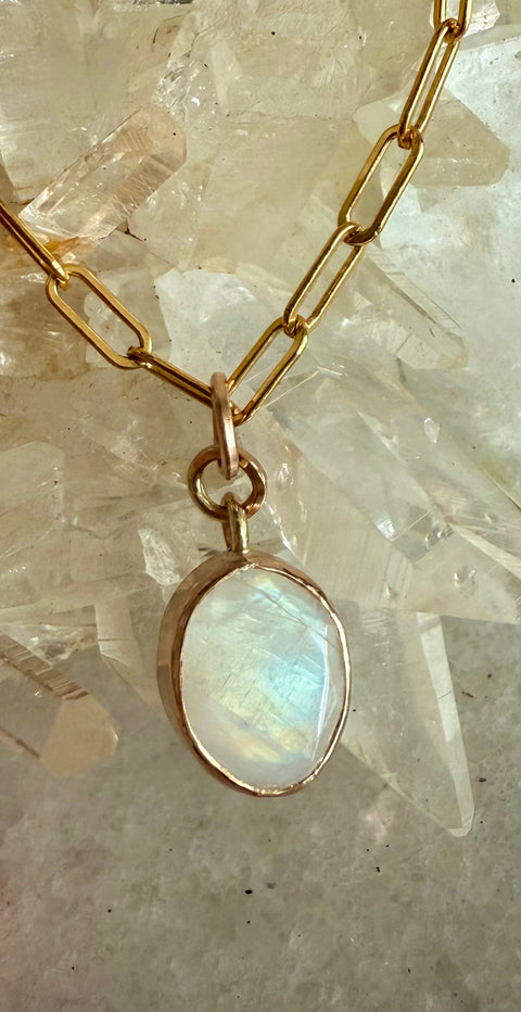 Golden Glow Rainbow Moonstone Pendant