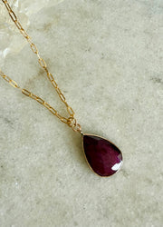 Ruby Pendant with Paperclip Chain Necklace