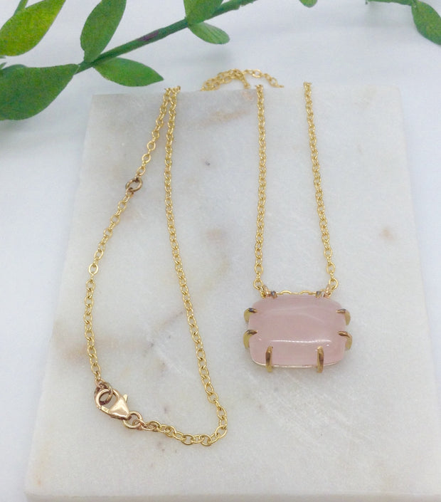Rose Quartz Prong Necklace